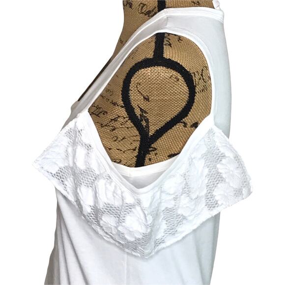 See By Chloe Size 36 White Cold Shoulder Floral Lace Ruffle Tank Top Romantic - Picture 8 of 16